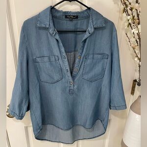 Denim 3/4 button down blouse